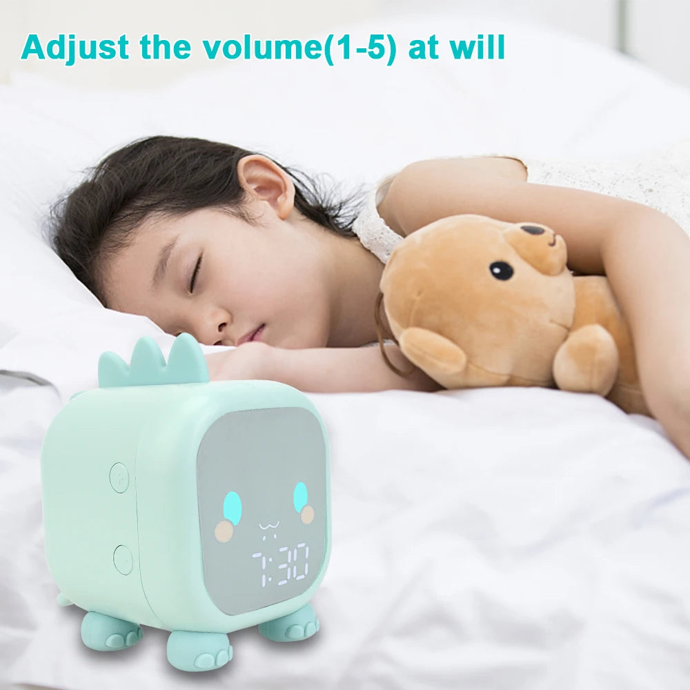 Bedside LED Clock Kids Alarm Clock Children'S Sleep Trainier Temperature Display with Voice Control Digital Cute Dinosaur