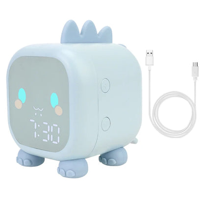 Bedside LED Clock Kids Alarm Clock Children'S Sleep Trainier Temperature Display with Voice Control Digital Cute Dinosaur