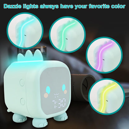 Bedside LED Clock Kids Alarm Clock Children'S Sleep Trainier Temperature Display with Voice Control Digital Cute Dinosaur